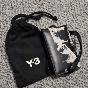 Y-3 Brushstroke Graphic Leather Lanyard Wallet Cardholder